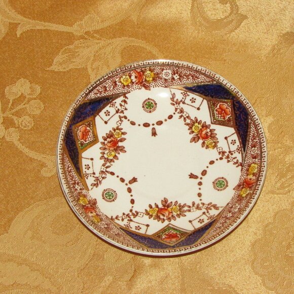 2 Vintage Newport Pottery Saucers Stafford England Rust Cobalt Blue Floral - Picture 7 of 8